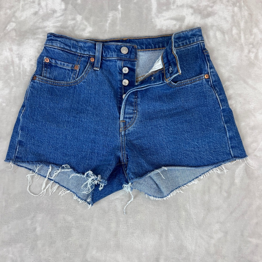 Levis 501 Cutoff Shorts Womens 27 Blue Cotton Denim Button Fly Hi Rise Festival